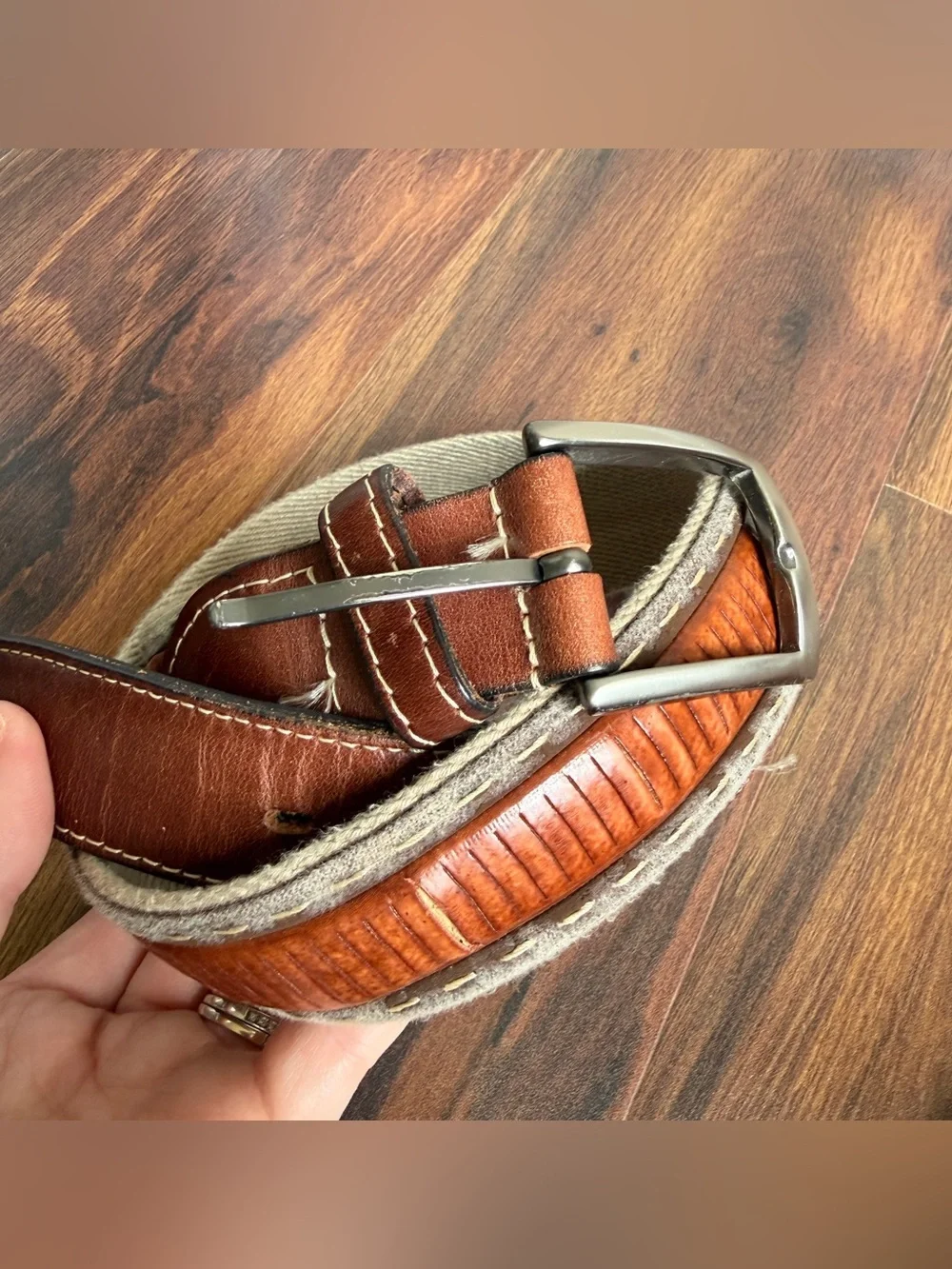 Bench Craft Leather and Cotton Webbing Belt Made in Canada Size 34